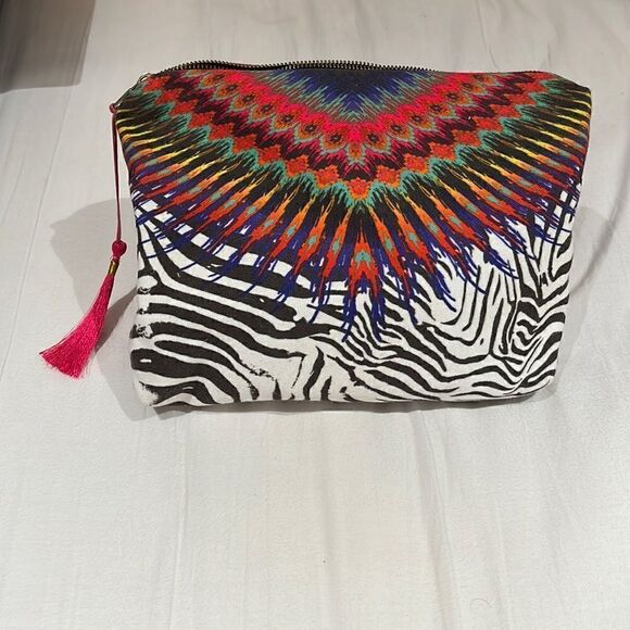 Pily Q zebra pattern bright swimsuit bag with tassel EUC - Picture 1 of 3
